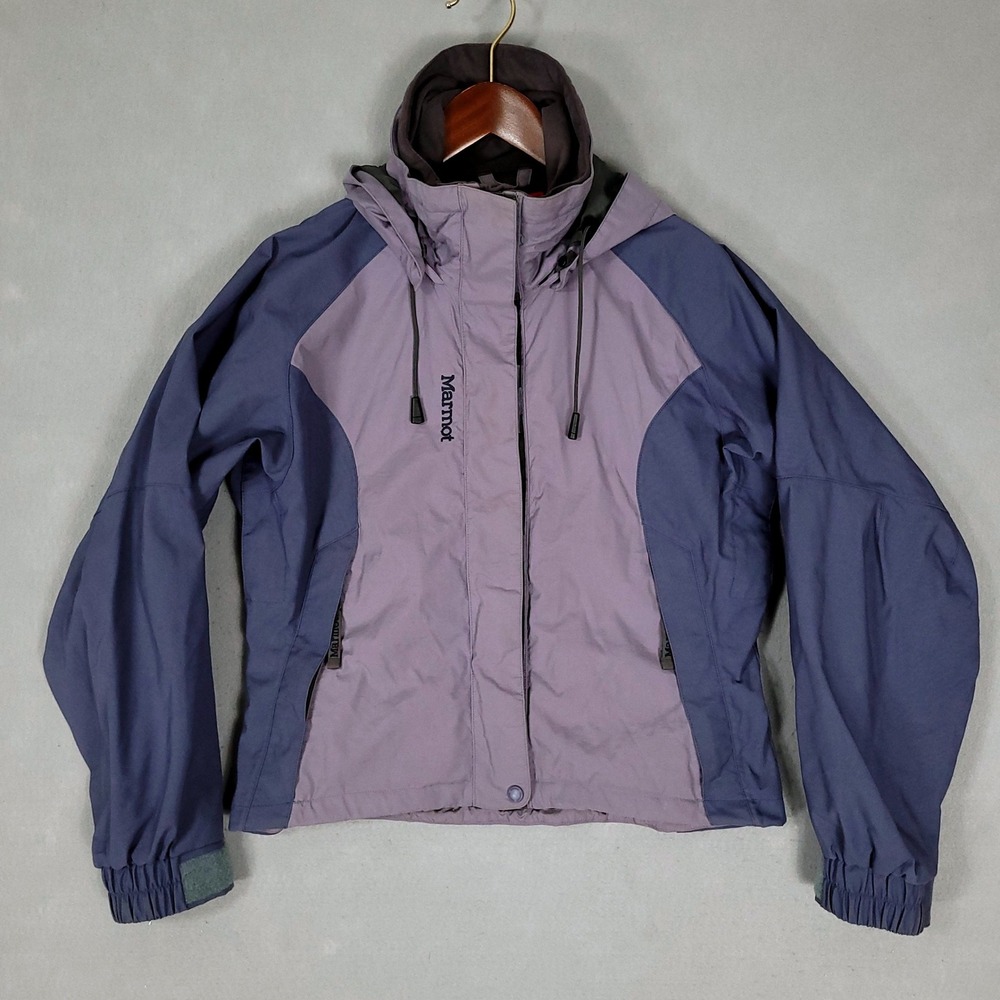 Marmot Jacket Women's Medium Purple Blue Hooded Rain Shell Regular Nylon V1156-2